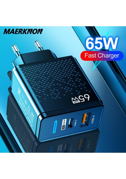 65W Gan USB C Şarj Cihazı Pd iPhone 11 Için Hızlı Değiştirme Huawei Xiaomi Samsung Qc 3.0 Cep Telefonları USB Tip C Şarj Cihazı Telefon Adaptörü (Yurt Dışından)
