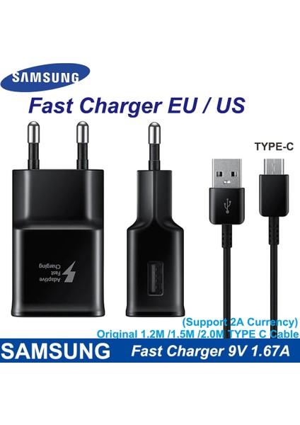 Samsung 9V1.67A Ab/abd S10 S8 S9 Artı 10 W Hızlı Şarj Seyahat Duvar Adaptörü Tip-C Kablo Samsung Not 10 9 8 7 A50 A70 (Yurt Dışından)
