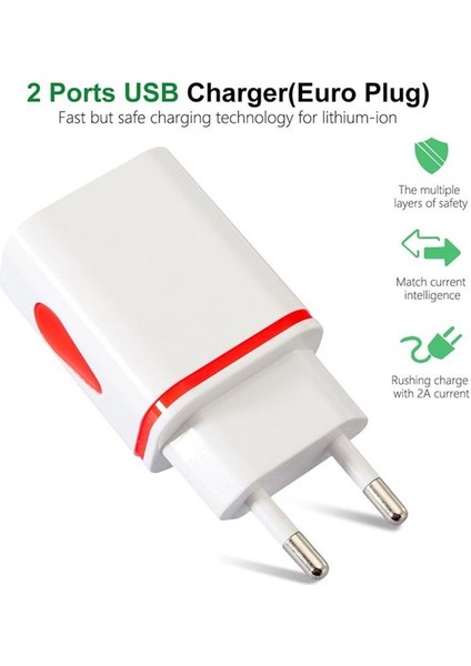 1 Adet Ab Tak 2A Hızlı Şarj USB Çift Bağlantı Noktası Çıkışı Duvar Şarj Cihazı Seyahat Fişi Güç Adaptörü Telefon Için Uyumlu (Yurt Dışından)