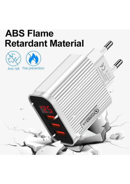 Hızlı Şarj Cihazı 3.0 USB Dijital Ekran Şarj Cihazı Iphone 12 13 Samsung Xiaomi 5 V 3A LED Hızlı Şarj 3 Bağlantı Noktalı Duvar Telefonu Şarj Cihazı (Yurt Dışından) fiyatları