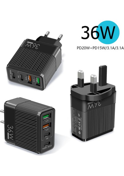 36W Hızlı Şarj Cep Telefonu Şarj Cihazı 5V 4A Ingiliz Düzenlemeleri 2pd+2usb Çoklu Bağlantı Noktası Adaptörü Şarj Kafası (Yurt Dışından)