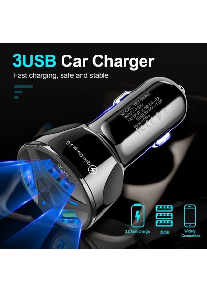 Tkey Qc 3.0 3 Portlu Araç Şarj Cihazı USB Evrensel Telefon Şarj Cihazı Arabada Hızlı Şarj Iphone 11 Pro Samsung A10 Hızlı Şarj Cihazı 3.0 (Yurt Dışından) indirimleri