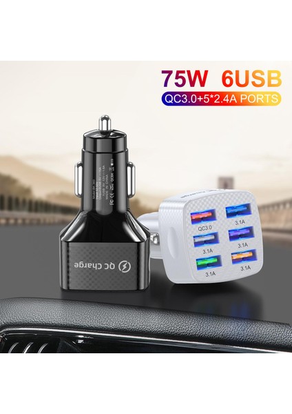 Bağlantı Noktalı 15A 75W USB Araç Şarj Cihazı Hızlı Mini Hızlı Şarj Adaptörü iPhone 12 13 Pro Max Xiaomi Mi 11 Redmi Samsung S22 Için Otomatik (Yurt Dışından)