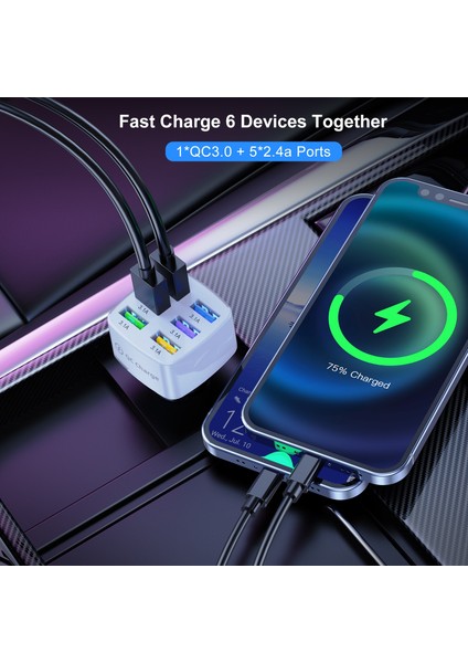Bağlantı Noktalı 15A 75W USB Araç Şarj Cihazı Hızlı Mini Hızlı Şarj Adaptörü iPhone 12 13 Pro Max Xiaomi Mi 11 Redmi Samsung S22 Için Otomatik (Yurt Dışından) modelleri