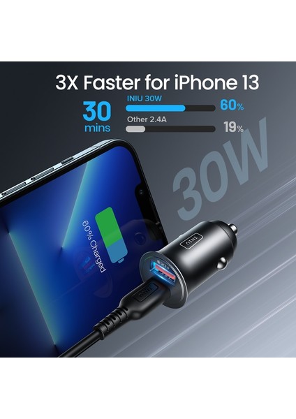 Inıu 60W USB Araç Şarj Cihazı 5A Tip C Pd Qc Hızlı Şarj Telefon Adaptörü iPhone 14 13 12 11 Pro Max 8 Xiaomi Samsung S21 S20 S10 (Yurt Dışından) fiyatları