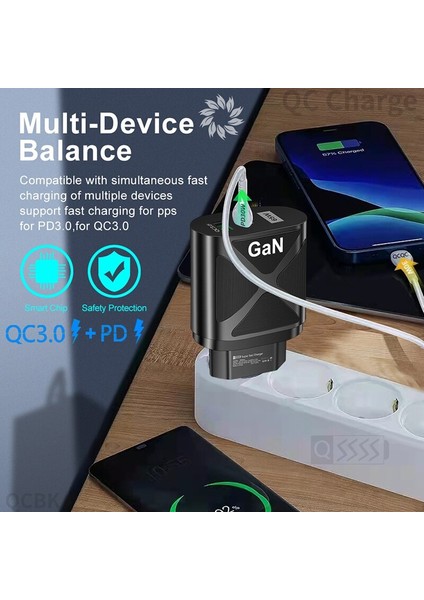 65W Gan Hızlı Şarj Cihazı Abd/ab/ingiltere Fiş Tipi-C Pd+Qc3.0 USB 5V/6.6A 9V/3A 12V/2.75A 20V/1.67A Xiaomi iPhone Kablosu Için Hızlı Şarj (Yurt Dışından) modelleri