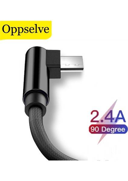 Oppselve 90 Derece Dirsek Mikro USB Tip C Veri Kablosu Samsung S20 Huawei Xiaomi Şarj Kablosu Hızlı Şarj Aleti Kablosu L Şeklinde Tel (Yurt Dışından)
