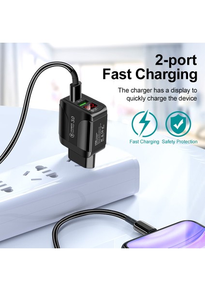 Hızlı Şarj Cihazı 3.0 USB Şarj Aleti IPhone 12 13 Için Xiaomi Poco X3 LED Dijital Ekran Hızlı Şarj 2 Port USB Duvar Telefonu Şarj Cihazı (Yurt Dışından) modelleri
