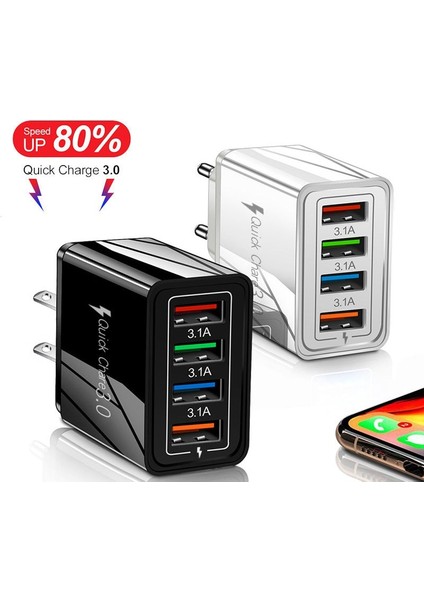 3.1A 4-Port USB Duvar Fişi Güç Adaptörü Duvar Şarj Cihazı Iphone/android ile Uyumlu Hızlı Şarj Küp Tuğla Kutusu Taban Kafa U3 (Yurt Dışından)