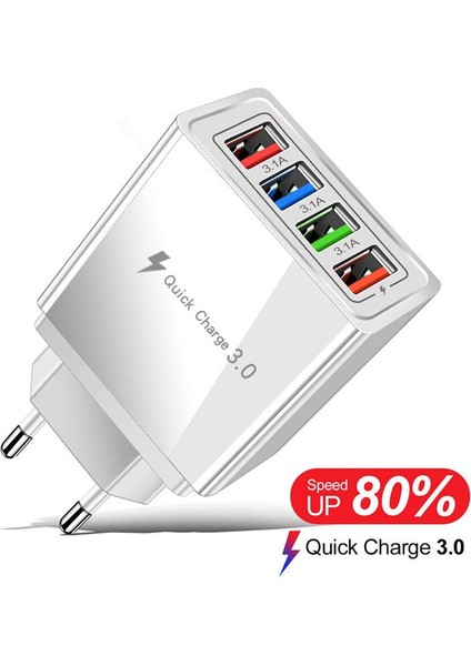 3.1A 4-Port USB Duvar Fişi Güç Adaptörü Duvar Şarj Cihazı Iphone/android ile Uyumlu Hızlı Şarj Küp Tuğla Kutusu Taban Kafa U3 (Yurt Dışından) fiyatları