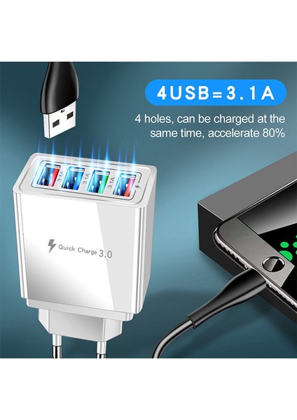 3.1A 4-Port USB Duvar Fişi Güç Adaptörü Duvar Şarj Cihazı Iphone/android ile Uyumlu Hızlı Şarj Küp Tuğla Kutusu Taban Kafa U3 (Yurt Dışından) modelleri
