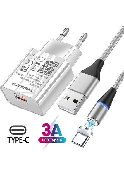 Manyetik 3A LED Işık C Tipi Telefon Kablosu Için Huawei P50 P40 P30 P20 Pro Mate 40 30 20 Pro Onur 50 30 20 Qc 3.0 Tip C USB Kablosu (Yurt Dışından)