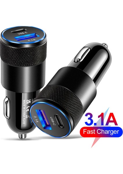 15W Araç Şarj Cihazı USB Tip C Çift Bağlantı Noktalı Pd Qc 3.0 Hızlı Şarj iPhone 13 12 x iPad Samsung Xiaomi Huawei Telefon Şarj Adaptörü (Yurt Dışından)