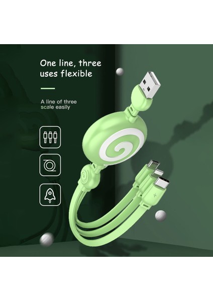 3'ü 1 Arada USB Şarj Kablosu, Çoklu Geri Çekilebilir Şarj Cihazı Veri Senkronizasyon Kablosu Konektörü, Telefon/tip C/mikro USB Bağlantı Noktası Adaptörü 1 M (Yurt Dışından)