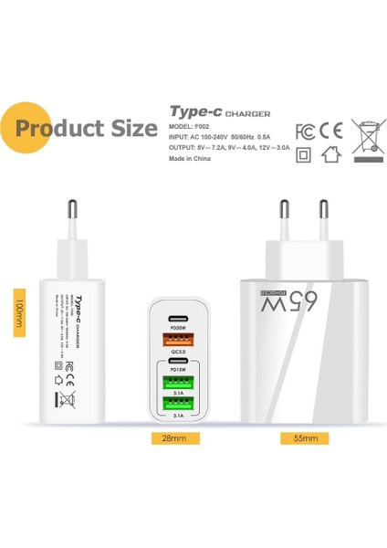 65W USB C Tipi Şarj Cihazı USB Hızlı Şarj 3.0 5 Bağlantı Noktalı Cep Telefonu Hızlı Pd Şarj Adaptörü iPhone 14 13 12 Pro Samsung Xiaomi (Yurt Dışından) fırsatları