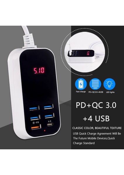 Pd 30W USB Şarj Cihazı Çoklu Bağlantı Noktası 1.5m Kablo Hızlı Şarj 3.0 Hızlı Şarj Cihazı Güç Adaptörü Ab Ingiltere Abd Tak Cep Telefonu Duvar Şarj Cihazları (Yurt Dışından)