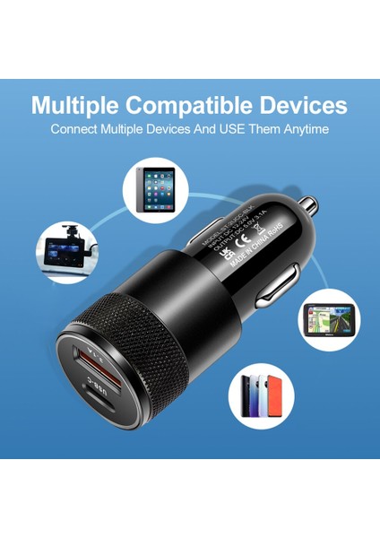 15W Araç Şarj Cihazı USB Tip C Çift Bağlantı Noktalı Pd Qc 3.0 Hızlı Şarj iPhone 13 12 x iPad Samsung Xiaomi Huawei Telefon Şarj Adaptörü (Yurt Dışından) modelleri