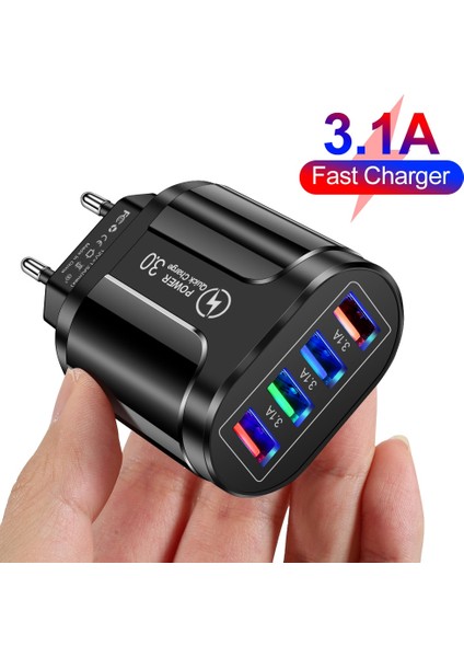 3.1A 4 Port USB Seyahat Şarj Cihazı Hızlı Şarj Qc 3.0 Duvar Şarjı iPhone 13 12 Samsung Xiaomi Mobil Fiş Şarj Adaptörü (Yurt Dışından)