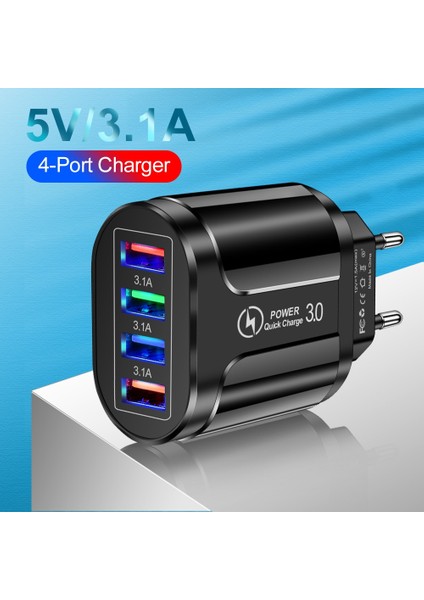 3.1A 4 Port USB Seyahat Şarj Cihazı Hızlı Şarj Qc 3.0 Duvar Şarjı iPhone 13 12 Samsung Xiaomi Mobil Fiş Şarj Adaptörü (Yurt Dışından) fiyatları