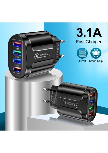3.1A 4 Port USB Seyahat Şarj Cihazı Hızlı Şarj Qc 3.0 Duvar Şarjı iPhone 13 12 Samsung Xiaomi Mobil Fiş Şarj Adaptörü (Yurt Dışından) modelleri
