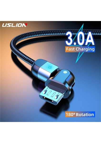 Uslıon Mikro USB Kablosu Hızlı Şarj Cihazı 3A 180 Rotasyon Veri Kablosu Samsung S7 Xiaomi Redmi Not 5 Android Telefon Kablosu USB Şarj Cihazı (Yurt Dışından)