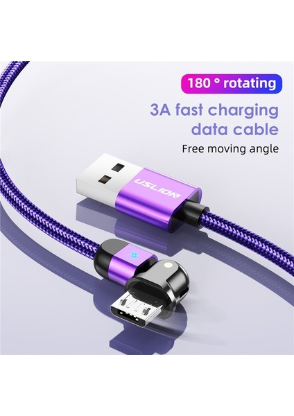 Uslıon Mikro USB Kablosu Hızlı Şarj Cihazı 3A 180 Rotasyon Veri Kablosu Samsung S7 Xiaomi Redmi Not 5 Android Telefon Kablosu USB Şarj Cihazı (Yurt Dışından) modelleri