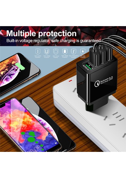 Hızlı Şarj Cihazı 4 Bağlantı Noktalı USB Şarj Cihazı Ab Tak Qc3.0 Taşınabilir Çoklu Hızlı Şarj Adaptörü (Yurt Dışından) indirimleri