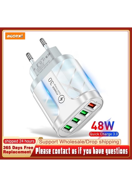 Aosexi USB Şarj Aleti Hızlı Şarj Cihazı 3.0 Qc3.0 48W Telefon Şarj Cihazı iPhone 11 12 13 Samsung Xiaomi Hızlı Şarj USB (Yurt Dışından)