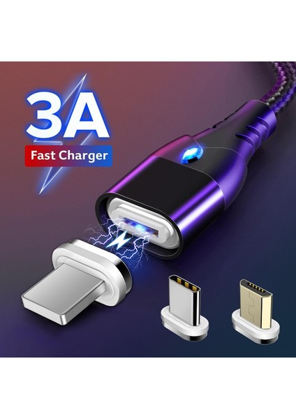 Manyetik Hızlı Kablo Mikro USB Şarj Telefonu Android Veri Kablosu Tel Mıknatıs Şarj Cihazı iPhone Samsung Xiaomi Huawei Cep 3A (Yurt Dışından)