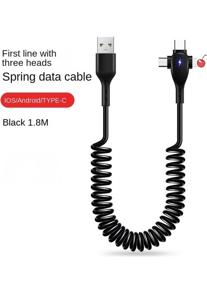 6A 3in1 1.8m Yaylı Şarj Kablosu USB A Mikro USB Tip-C iPhone Için Hızlı Şarj Cihazı Veri Kablo Kordonu Huawei Sansung Xiaomi Için (Yurt Dışından) fiyatları