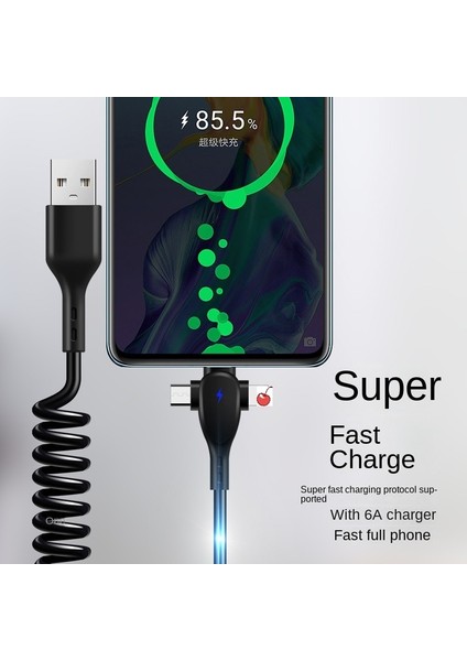 6A 3in1 1.8m Yaylı Şarj Kablosu USB A Mikro USB Tip-C iPhone Için Hızlı Şarj Cihazı Veri Kablo Kordonu Huawei Sansung Xiaomi Için (Yurt Dışından) indirimleri