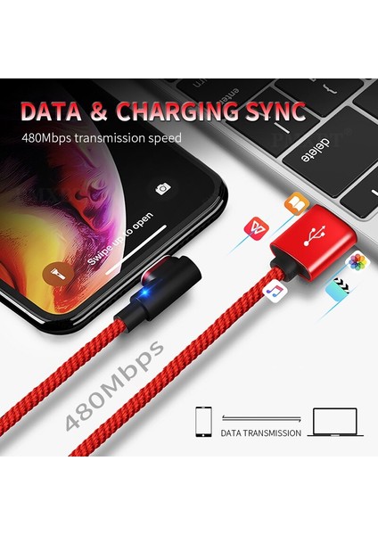 Manyetik Kablo Mikro USB Tip C iPhone Aydınlatma Kablosu 1 M 3A Hızlı Şarj Kablosu 90 Derece Mıknatıs Hızlı Şarj Cihazı Huawei P30 (Yurt Dışından) fiyatları