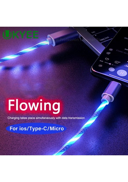 Ukyee Parlayan Kablo Cep Telefonu Şarj Kabloları LED Işık Mikro USB Tip C Şarj Cihazı Samsung Xiaomi iPhone Şarj Kablosu Kablosu (Yurt Dışından)