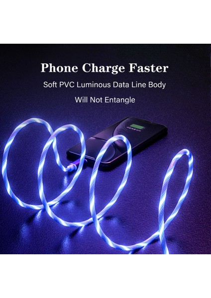 Ukyee Parlayan Kablo Cep Telefonu Şarj Kabloları LED Işık Mikro USB Tip C Şarj Cihazı Samsung Xiaomi iPhone Şarj Kablosu Kablosu (Yurt Dışından) modelleri