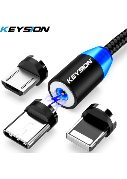 Keysıon LED Manyetik USB Kablosu Hızlı Şarj Tipi C Kablo Mıknatıslı Şarj Cihazı Veri Şarjı Mikro USB Kablosu Cep Telefonu Kablosu USB Kablosu (Yurt Dışından)