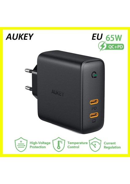 Aukey Pa-D5 65W Hızlı Şarj Adaptörü MacBook Pro Dizüstü Tip C Pd Ab Hızlı Şarj Cihazı iPhone 13 iPad Huawei Xiaomi Samsung (Yurt Dışından)