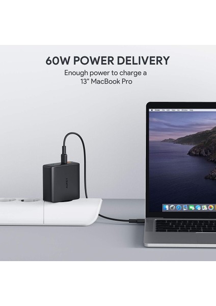 Aukey Pa-D5 65W Hızlı Şarj Adaptörü MacBook Pro Dizüstü Tip C Pd Ab Hızlı Şarj Cihazı iPhone 13 iPad Huawei Xiaomi Samsung (Yurt Dışından) modelleri