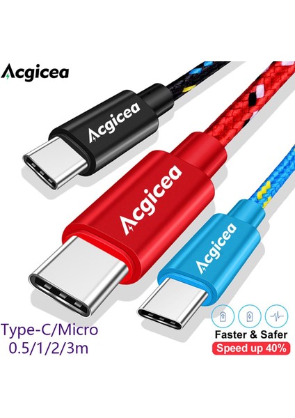 Acgicea USB C Tipi Kablo Samsung S20 S21 Xiaomi Naylon Cep Telefonu Hızlı Şarj Şarj Kablosu Android Için Mikro USB Kablosu (Yurt Dışından)