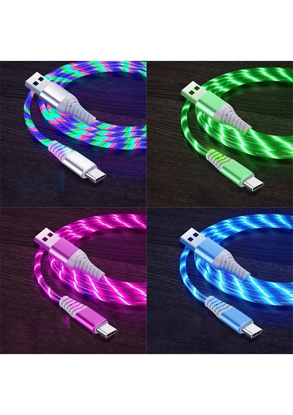 Akış Aydınlık USB C Tipi Kablo 3A Hızlı Şarj Veri Kablosu Samsung Xiaomi Oppo Huawei IPhone Şarj Mikro USB Tel LED Kablo (Yurt Dışından)
