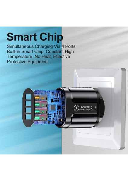 3.1A 4usb Çok Bağlantı Noktalı Şarj Cihazı Ab/abd/ingiltere Tak Cep Telefonu Hızlı Şarj Cihazı iPhone 13 12 11 x Pro Max Huawei P40 Xiaomi Için Uygun (Yurt Dışından) modelleri