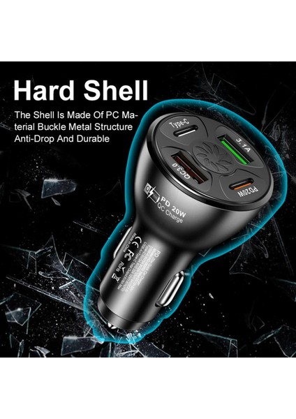 Qc3.0 Hızlı Şarj Cihazı Tak ve Çalıştır Hızlı Şarj 4 Port USB Tip-C Araç Şarj Soketi Araba Aksesuarları (Yurt Dışından)