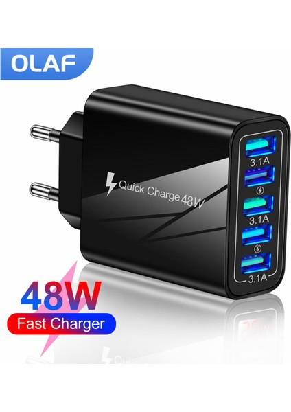 Olaf 5 Port USB Şarj Cihazı Telefon Şarj Cihazı 48W Qc 3.0 Hızlı Şarj Adaptörü iPhone 13 12 Samsung S10 Huawei P30 USB Chargeur (Yurt Dışından)