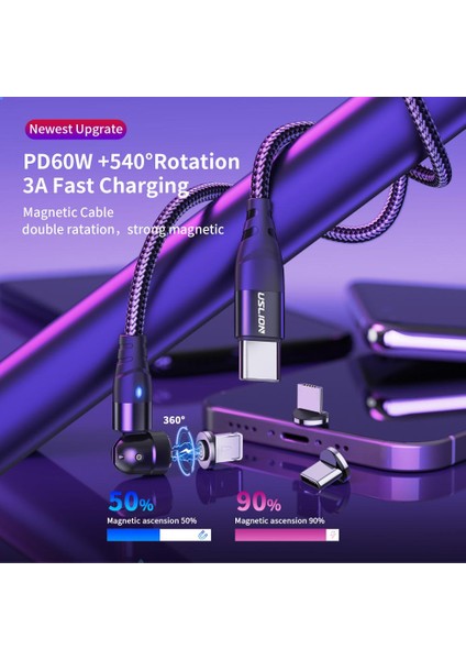 Ryra 540 Manyetik Kablo 3A Hızlı Şarj Mikro USB C Tipi Kablo IPhone Huawei Xiaomi Samsung Veri Şarj Aleti Kablosu MacBook Için (Yurt Dışından) modelleri