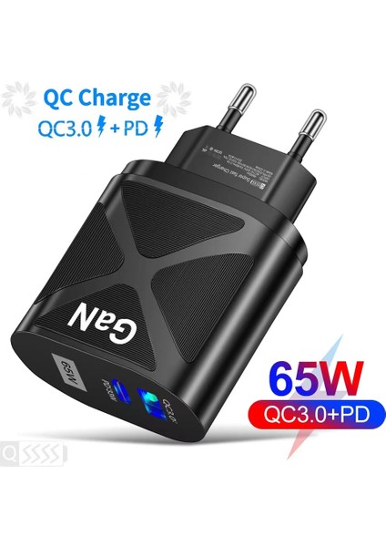 65W Gan Hızlı Şarj Adaptörü Tip C USB Pd Hızlı Şarj Cihazı iPhone 14 13 iPad Huawei Xiaomi Samsung Için MacBook Pro Dizüstü Bilgisayar (Yurt Dışından)