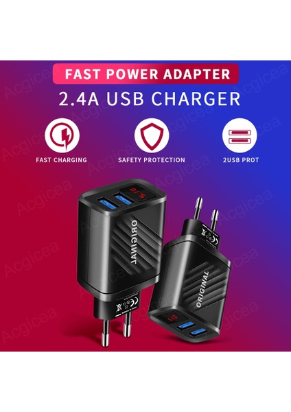 Çift USB Şarj Cihazı Dijital Ekran Cep Telefonu Şarj Cihazı Qc3.0 iPhone 12 Xiaomi Samsung Evrensel Adaptör Hızlı Şarj Şarj Cihazı (Yurt Dışından) modelleri