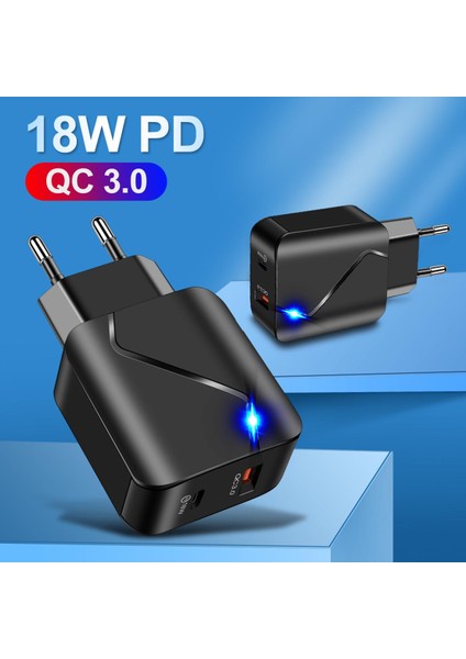 Geartronic 1 Adet Yeni Yüksek Kaliteli PD18W Qc3.0 USB Cep Telefonu Şarj Cihazı Hızlı Şarj Çift Bağlantı Noktalı LED Seyahat Şarj Cihazı (Yurt Dışından)