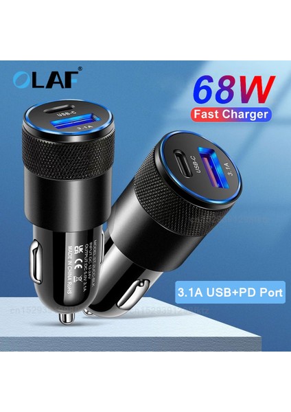68W USB Araç Şarj Cihazı Hızlı Şarj 3.0 Tip C iPhone 13 12 11 Pro Max Için Araç Adaptöründe Hızlı Şarj Samsung USB C Şarj Cihazı (Yurt Dışından)