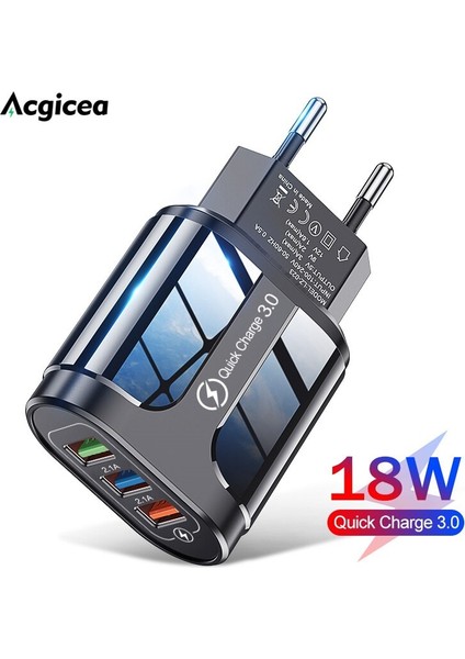 3 USB Şarj Aleti Hızlı Şarj 3.0 Ab Abd Plug USB Duvar Hızlı Şarj Taşınabilir Mobil Şarj Cihazı Qc 3.0 Adaptörü Xiaomi Mi iPhone 13 (Yurt Dışından)