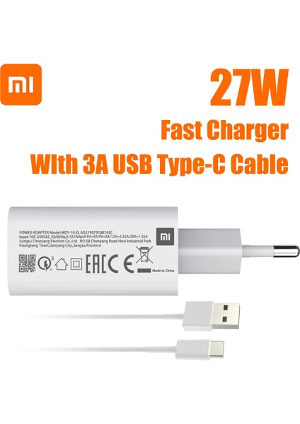 Orijinal Xıaomı 9 Pro 27W Hızlı Şarj Cihazı 3A USB C Tipi Kablo ile Hızlı Şarj Xiao Mi 11 10 9 8 7 6 5 Xt Se Redmi Not 9 (Yurt Dışından)
