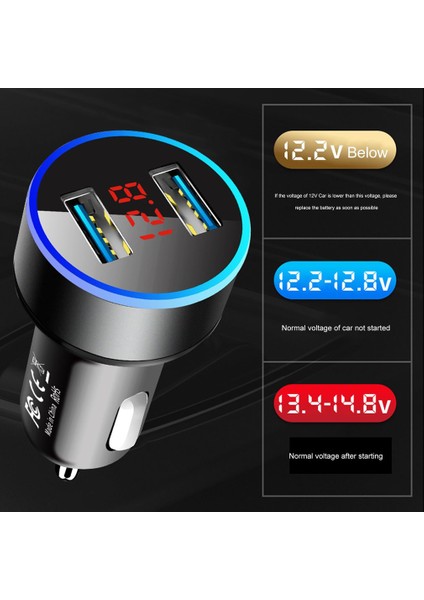 3.1A Çift USB Araç Şarj Cihazı 2 Port LED Ekran Evrensel Cep Telefonu Araç Şarj Cihazları Hızlı Şarj Adaptörü Monitör Gerilimi (Yurt Dışından)